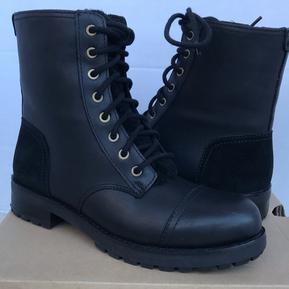 UGG Australia Kilmer Black Exposed Fur winter combat style boots NEW